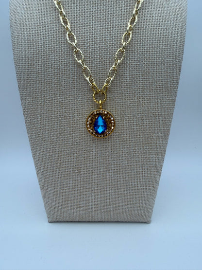 Mustard Seed Statement Blue Gem Necklace with Statement Chain