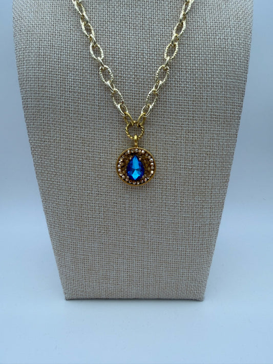 Mustard Seed Statement Blue Gem Necklace with Statement Chain