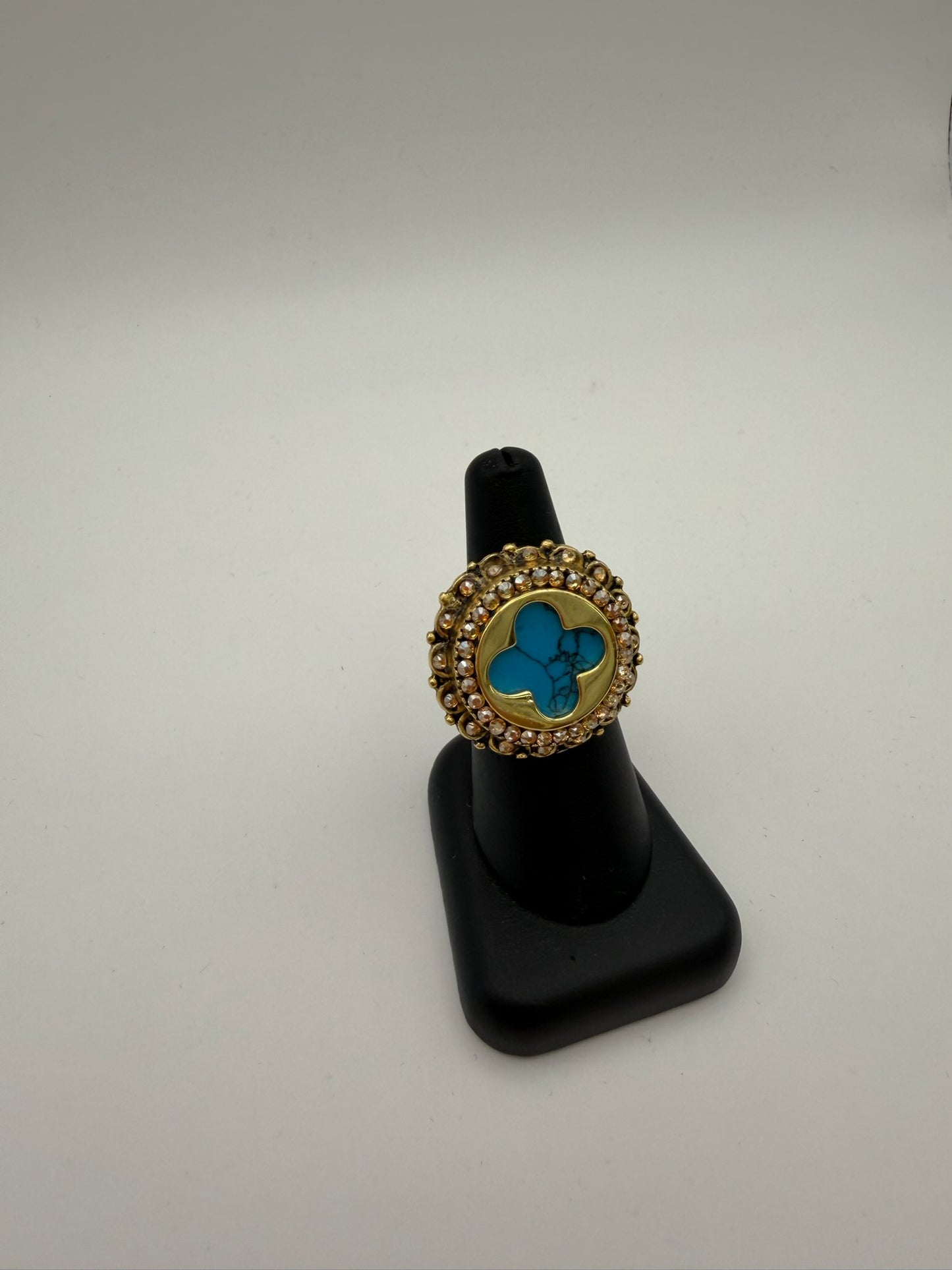 Mustard Seed Statement Clover Turquoise Adjustable Ring