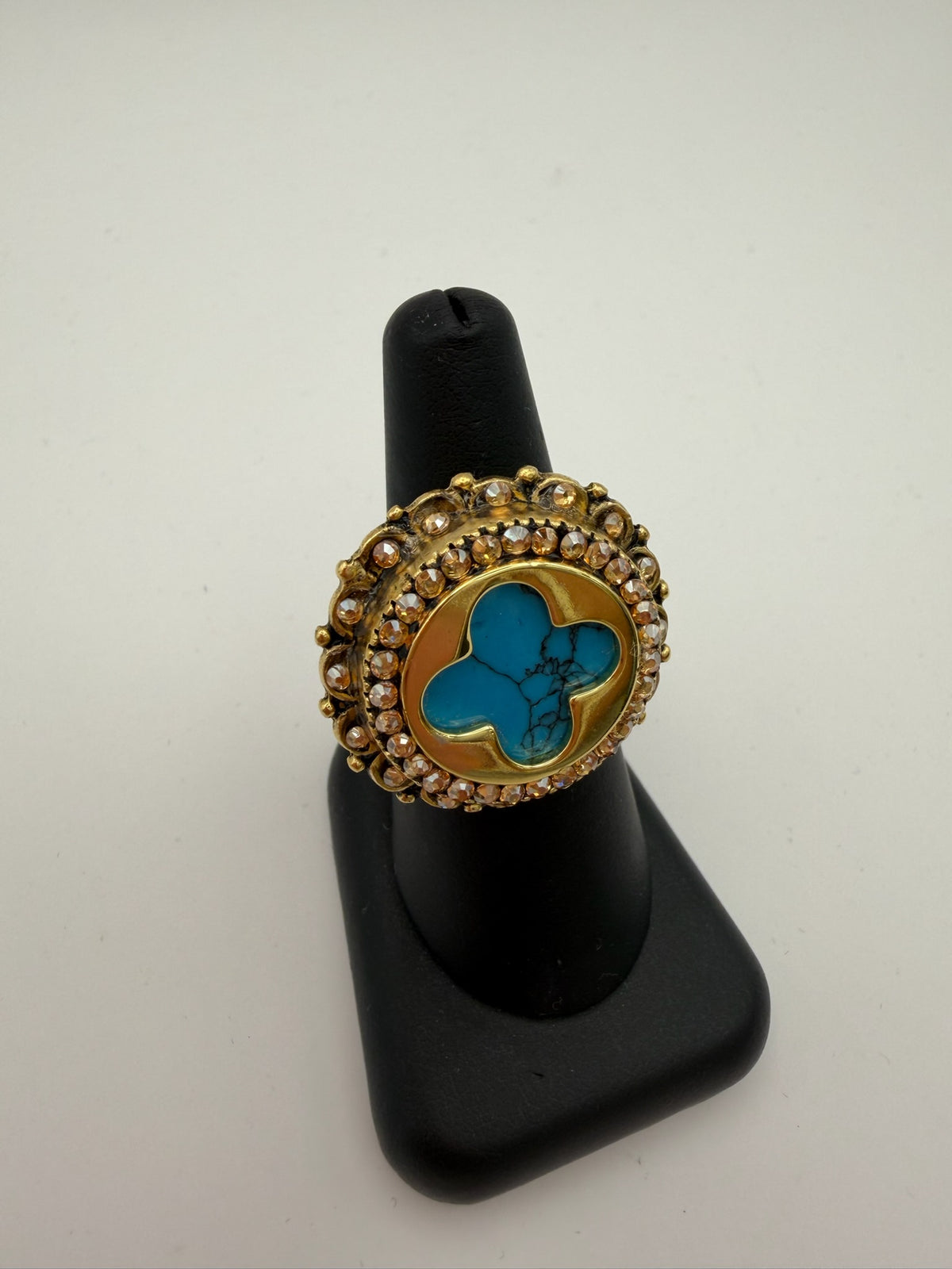 Mustard Seed Statement Clover Turquoise Adjustable Ring