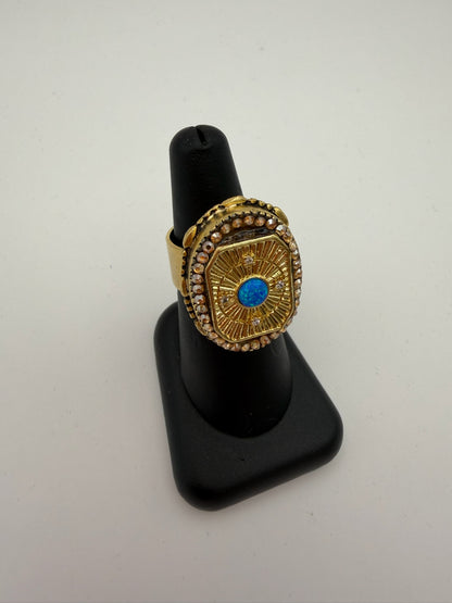 Mustard Seed Small Detailed Turquoise Adjustable Statement Ring