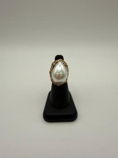 Mustard Seed Tear Drop Pearl Adjustable Statement Ring