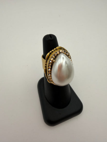 Mustard Seed Tear Drop Pearl Adjustable Statement Ring