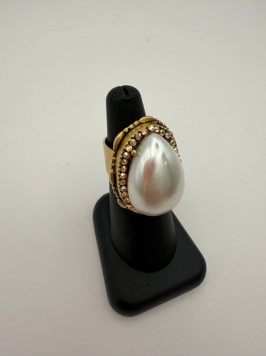 Mustard Seed Tear Drop Pearl Adjustable Statement Ring