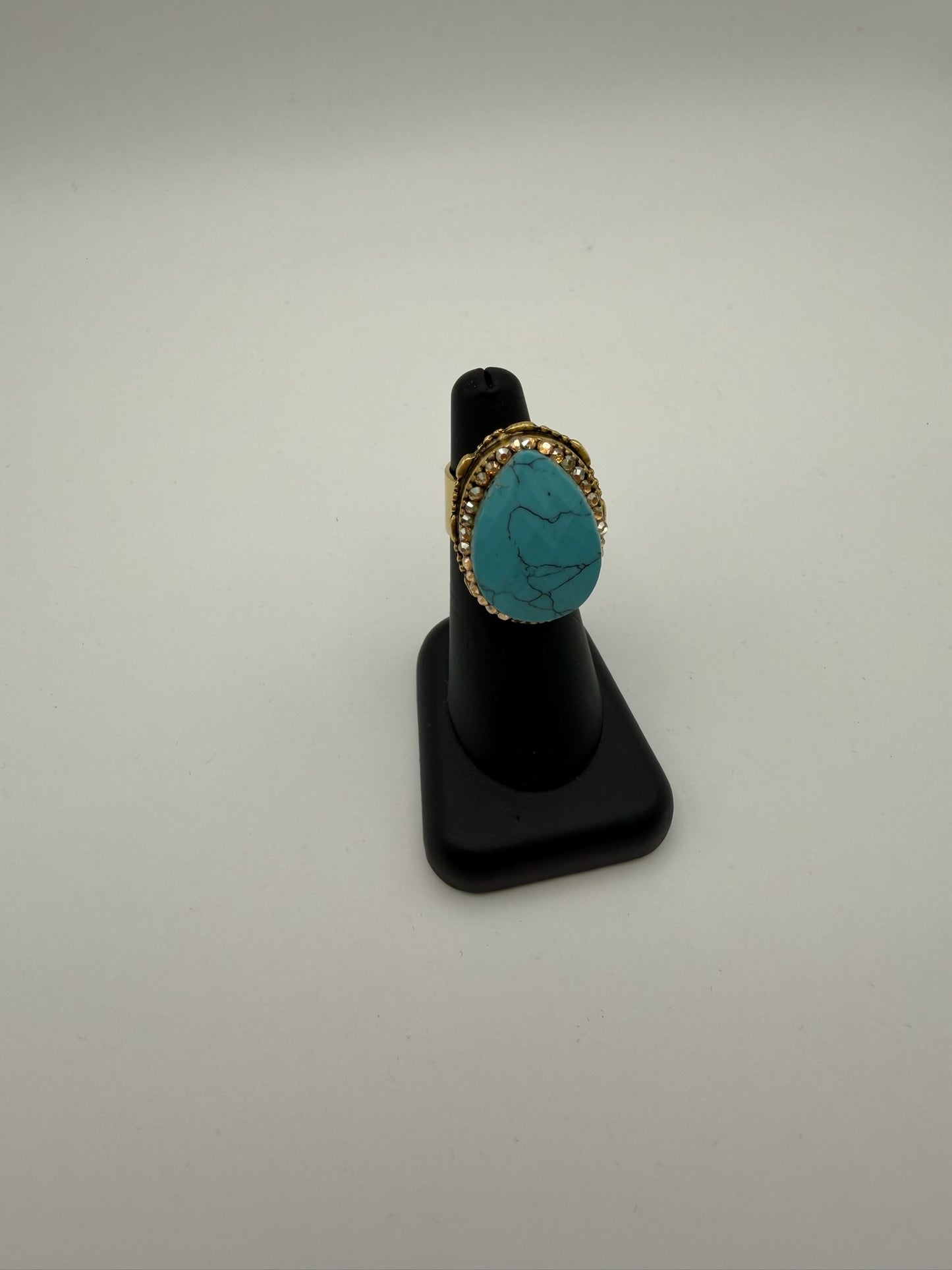 Mustard Seed Tear Drop Turquoise Adjustable Statement Ring