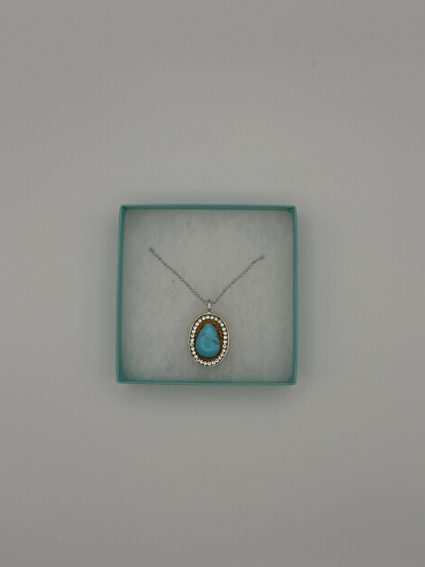 Mustard Seed Pendant Light Turquoise Tear Drop Necklace with Thin Silver Chain