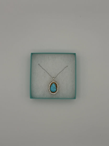 Mustard Seed Pendant Light Turquoise Tear Drop Necklace with Thin Silver Chain
