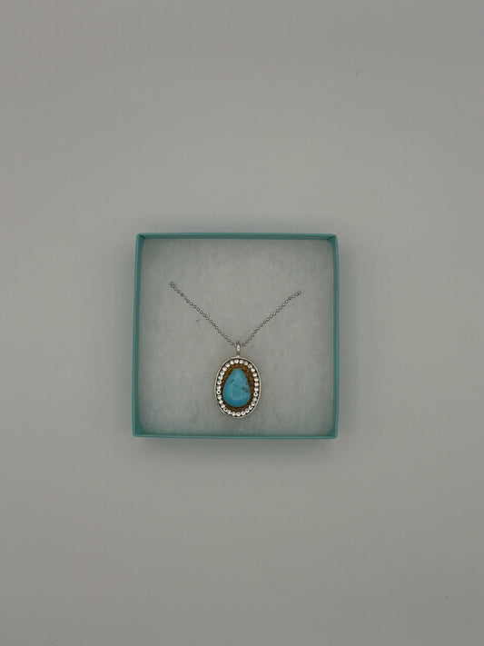 Mustard Seed Pendant Light Turquoise Tear Drop Necklace with Thin Silver Chain