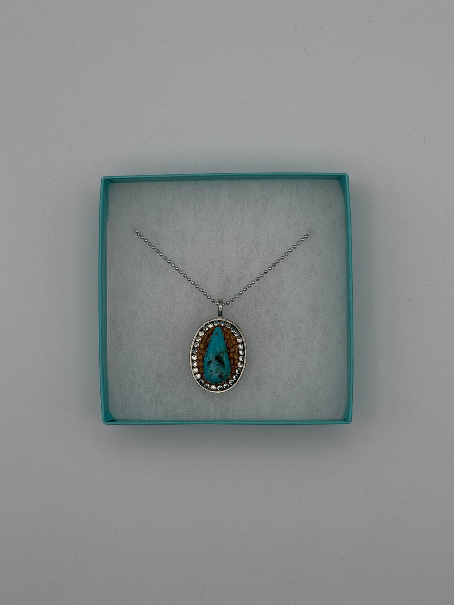 Mustard Seed Pendant Turquoise Tear Drop Necklace with Thin Silver Chain
