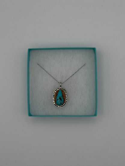 Mustard Seed Pendant Turquoise Tear Drop Necklace with Thin Silver Chain