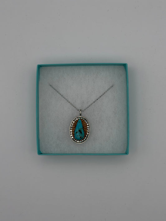 Mustard Seed Pendant Turquoise Tear Drop Necklace with Thin Silver Chain