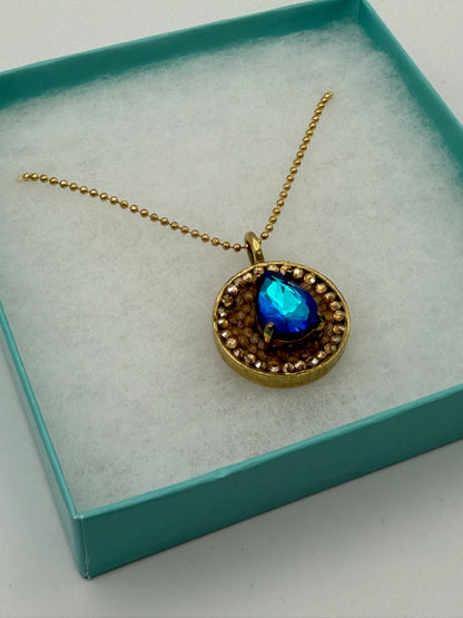 Mustard Seed Pendant Blue Gem Necklace with Thin Gold Chain