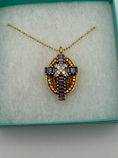 Mustard Seed Pendant Purple Crystal Necklace with Thin gold Chain