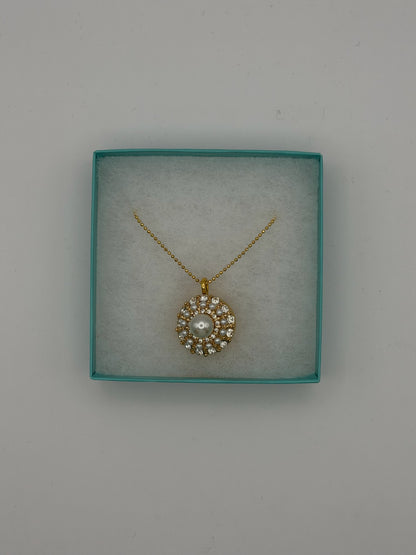 Mustard Seed Pendant Pearl Necklace with thin Gold Chain