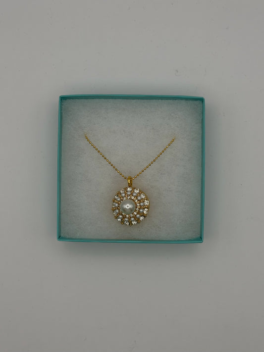 Mustard Seed Pendant Pearl Necklace with thin Gold Chain