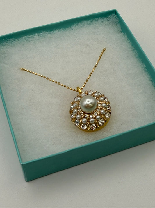 Mustard Seed Pendant Pearl Necklace with thin Gold Chain