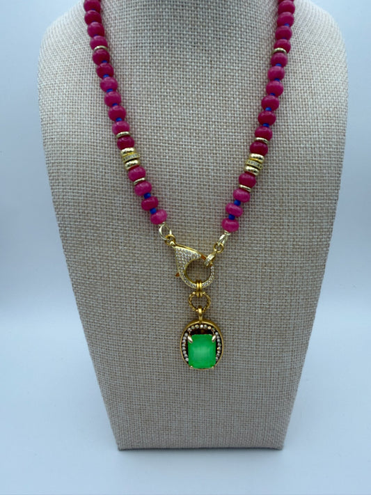 Mustard Seed Playful Pink and Vibrant Green Exquisite Stone Necklace
