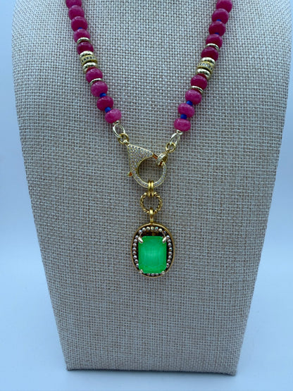 Mustard Seed Playful Pink and Vibrant Green Exquisite Stone Necklace