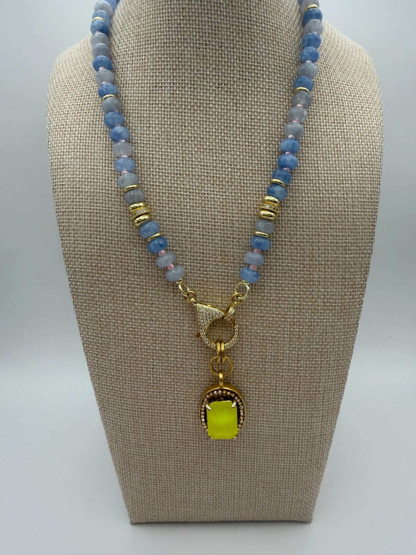 Mustard Seed Powder Blue and Yellow Exquisite Stone Necklace