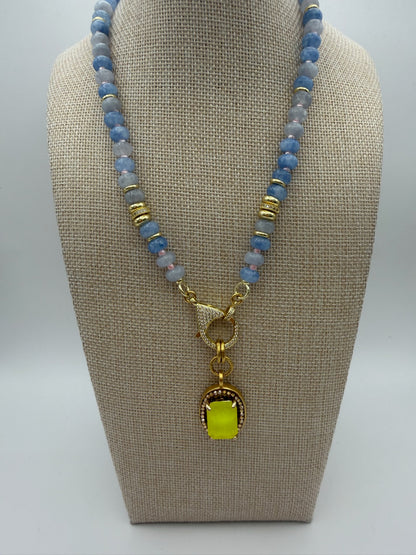 Mustard Seed Powder Blue and Yellow Exquisite Stone Necklace