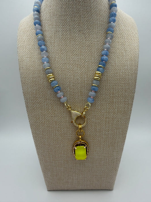 Mustard Seed Powder Blue and Yellow Exquisite Stone Necklace