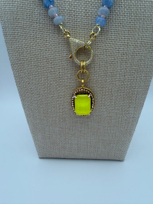 Mustard Seed Powder Blue and Yellow Exquisite Stone Necklace