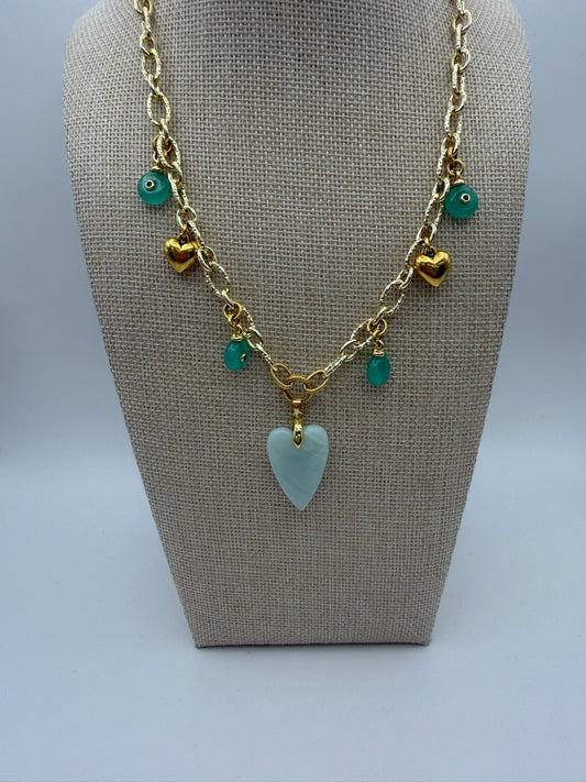 Mustard Seed Sea Glass Heart Exquisite Stone Drop Necklace