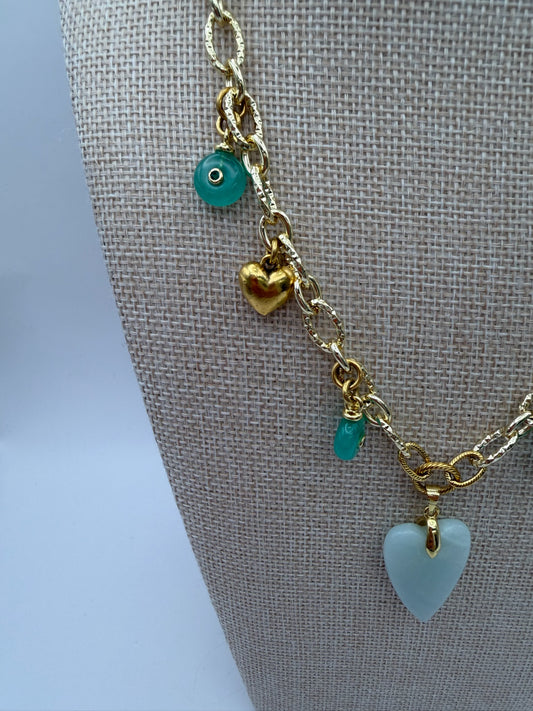 Mustard Seed Sea Glass Heart Exquisite Stone Drop Necklace