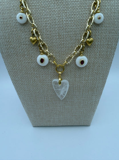 Mustard Seed Sea Glass Heart Exquisite Stone Drop Necklace