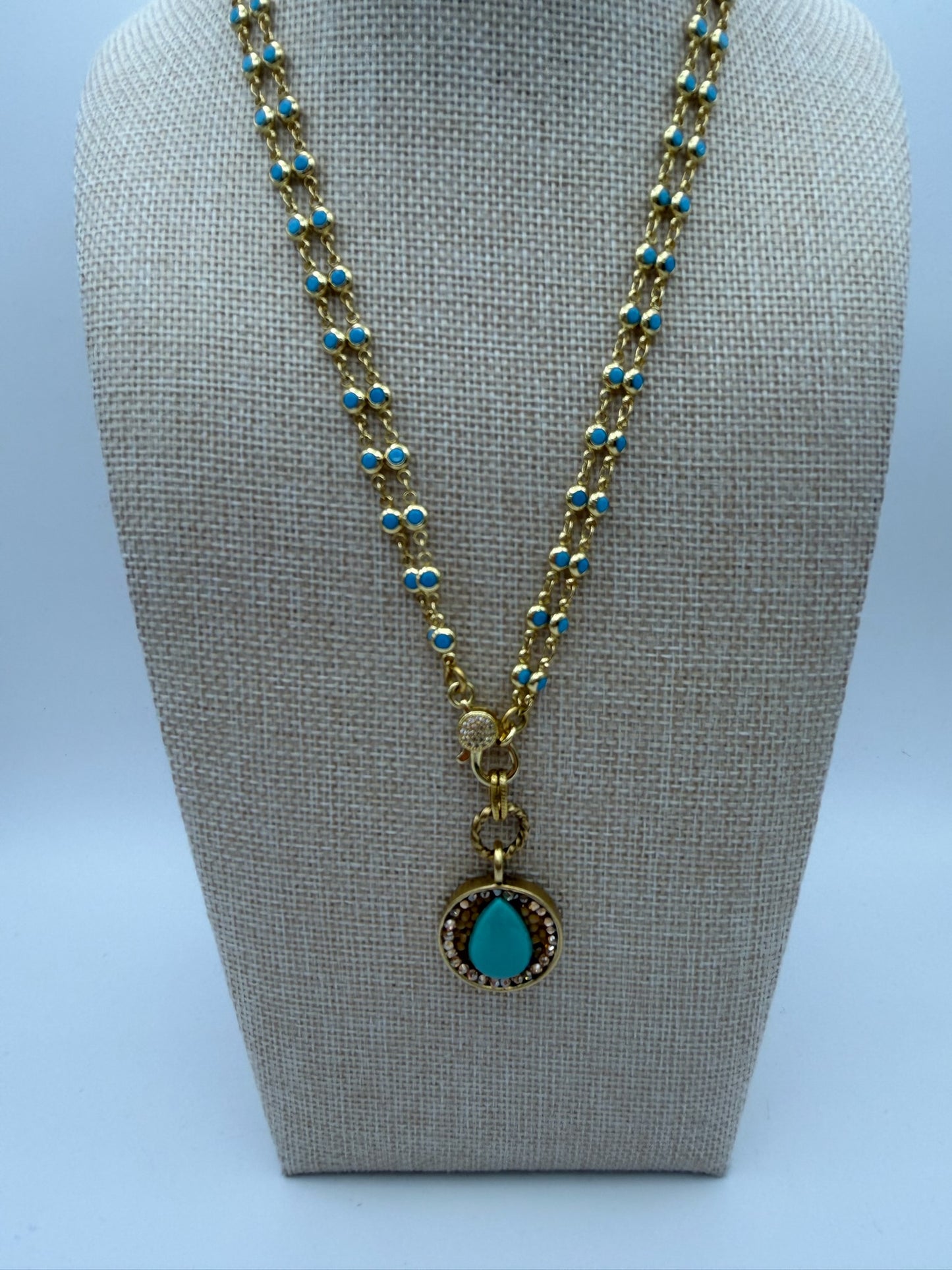 Mustard Seed Turquoise Statement Necklace with Turquoise and Gold Chain