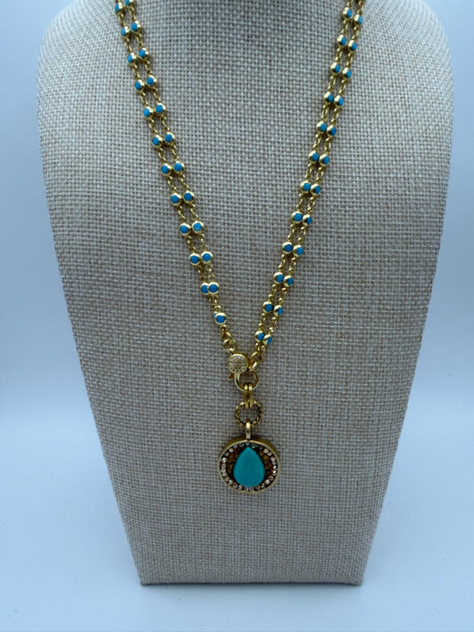 Mustard Seed Turquoise Statement Necklace with Turquoise and Gold Chain