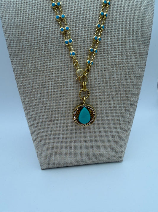 Mustard Seed Turquoise Statement Necklace with Turquoise and Gold Chain