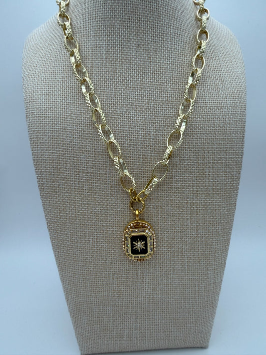 Mustard Seed Statement Black and Gold Compass Necklace
