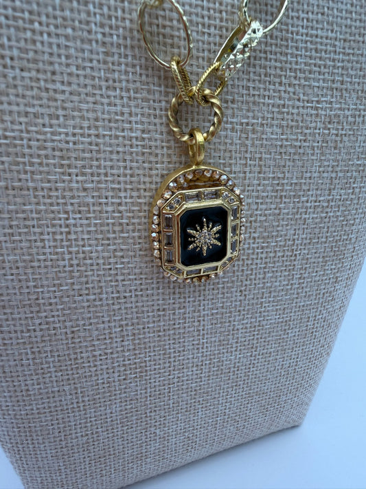 Mustard Seed Statement Black and Gold Compass Necklace