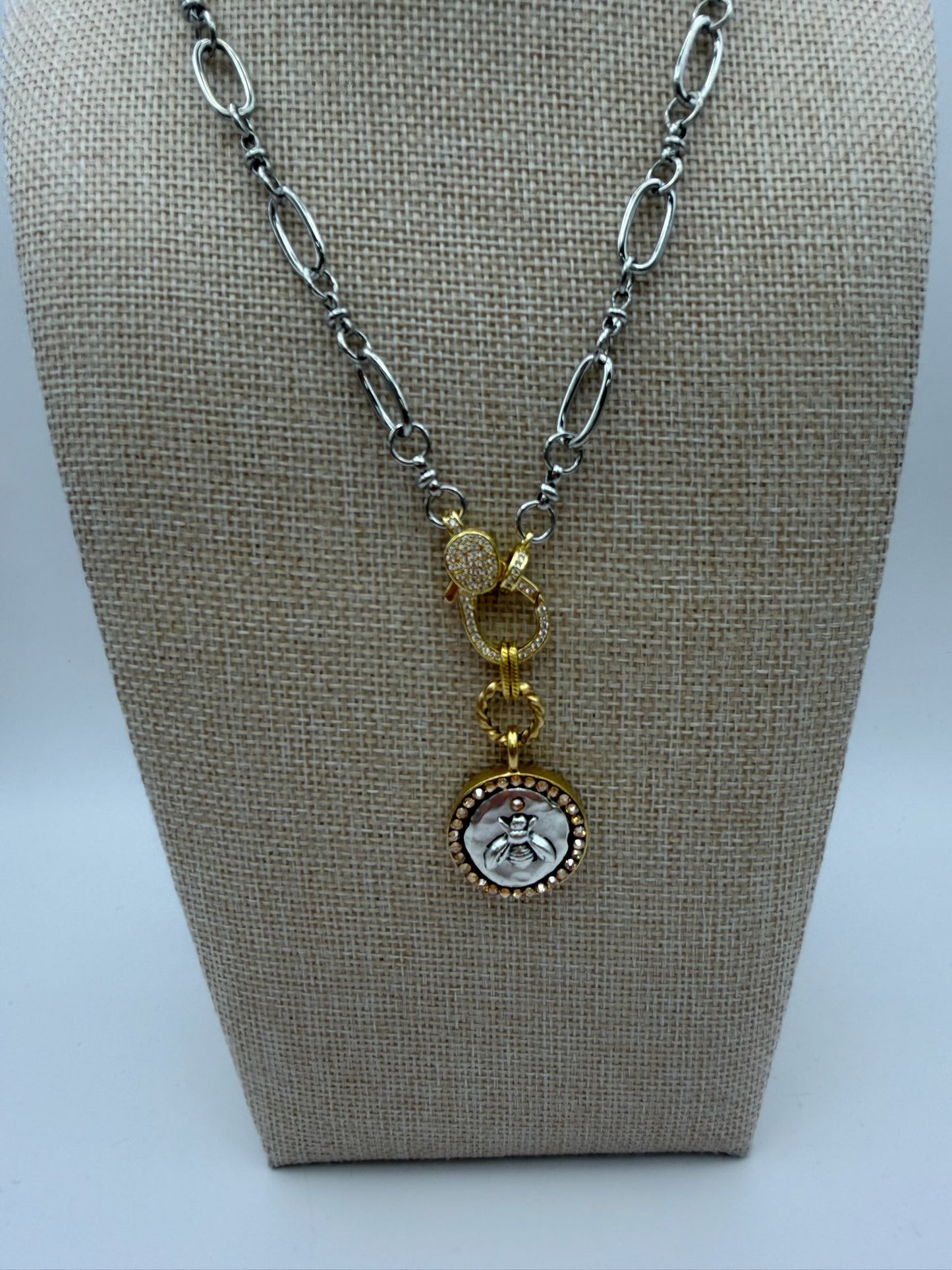 Mustard Seed Silver Bee Necklace with Silver Statement Chain