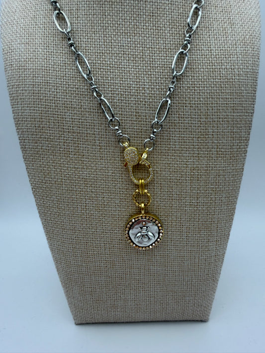 Mustard Seed Silver Bee Necklace with Silver Statement Chain