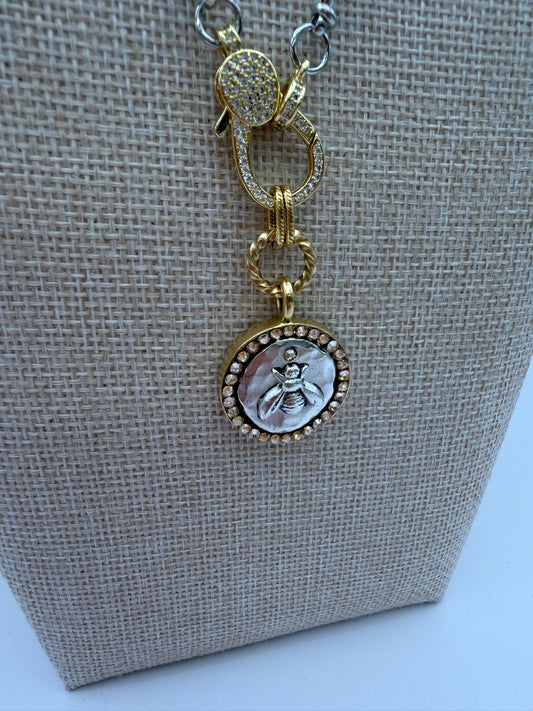 Mustard Seed Silver Bee Necklace with Silver Statement Chain