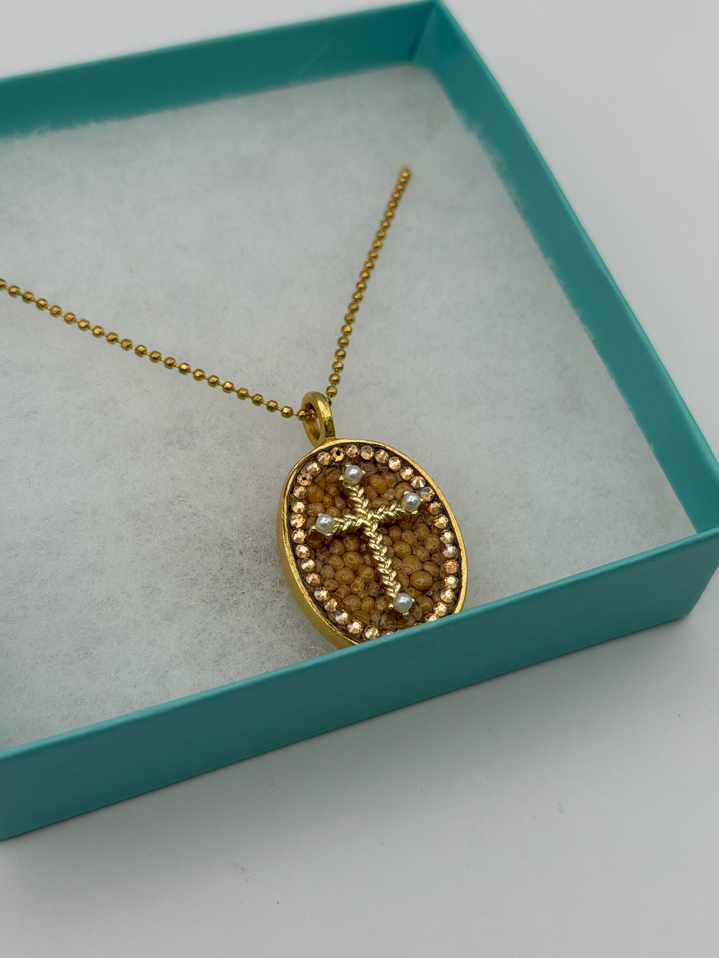 Mustard Seed Cross Pendant Necklace with Thin Gold Chain