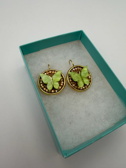 Mustard Seed Classic Green Butterfly Stone Earrings