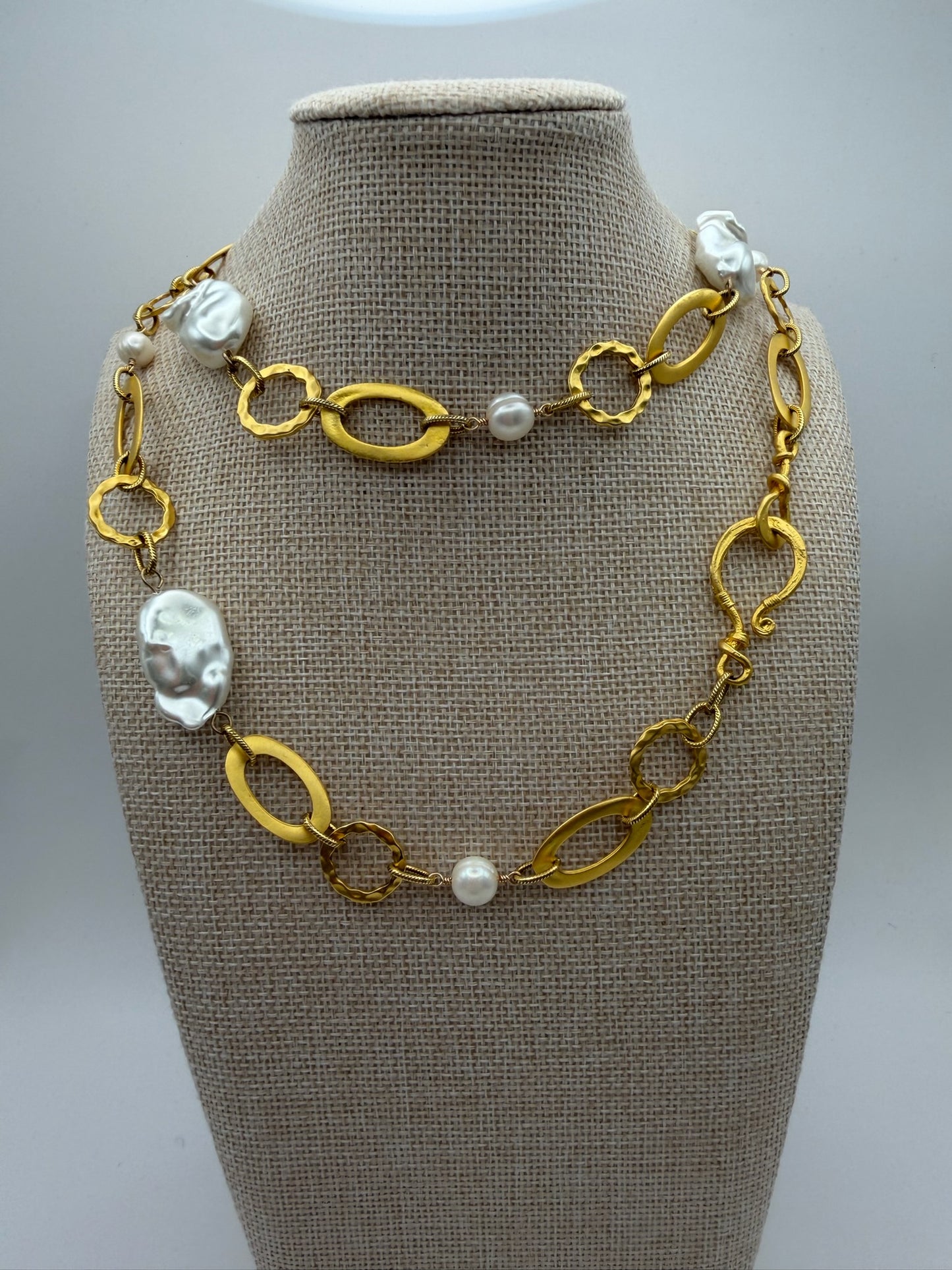 Mustard Seed Long Layering Pearl Stone Necklace