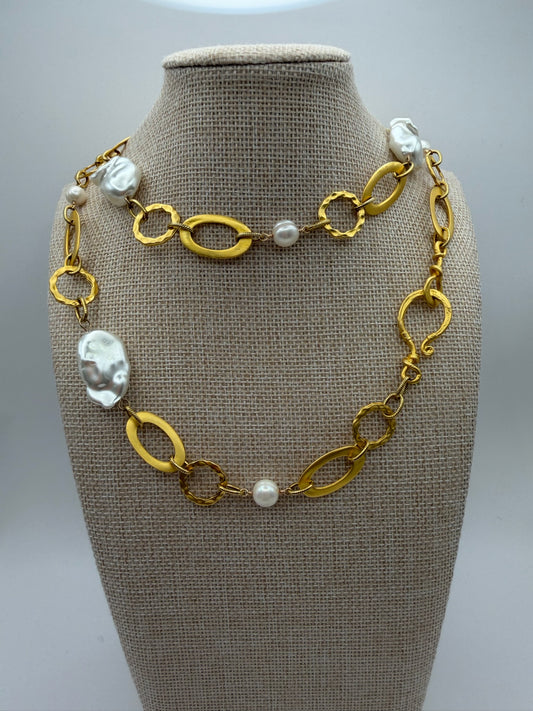Mustard Seed Long Layering Pearl Stone Necklace