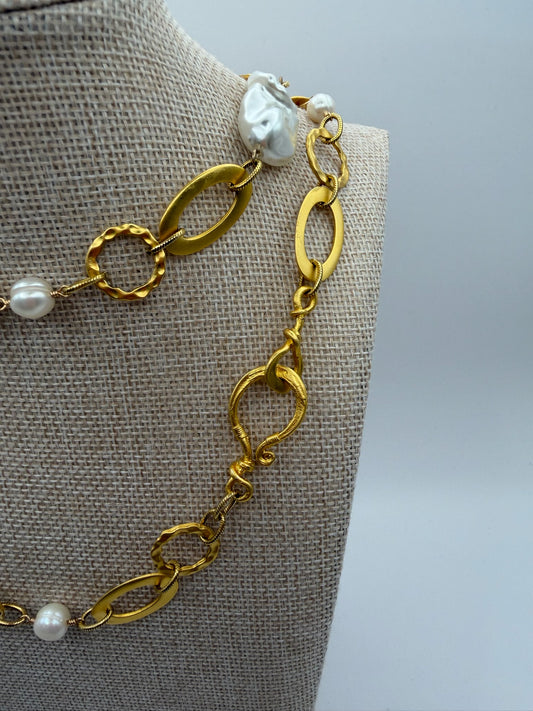 Mustard Seed Long Layering Pearl Stone Necklace