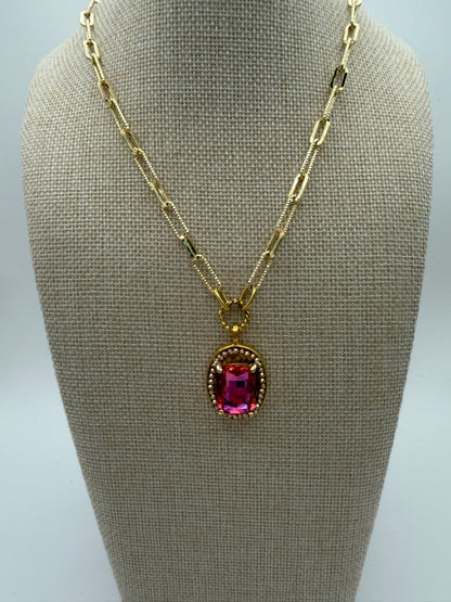 Mustard Seed Pink Statement Gem Necklace