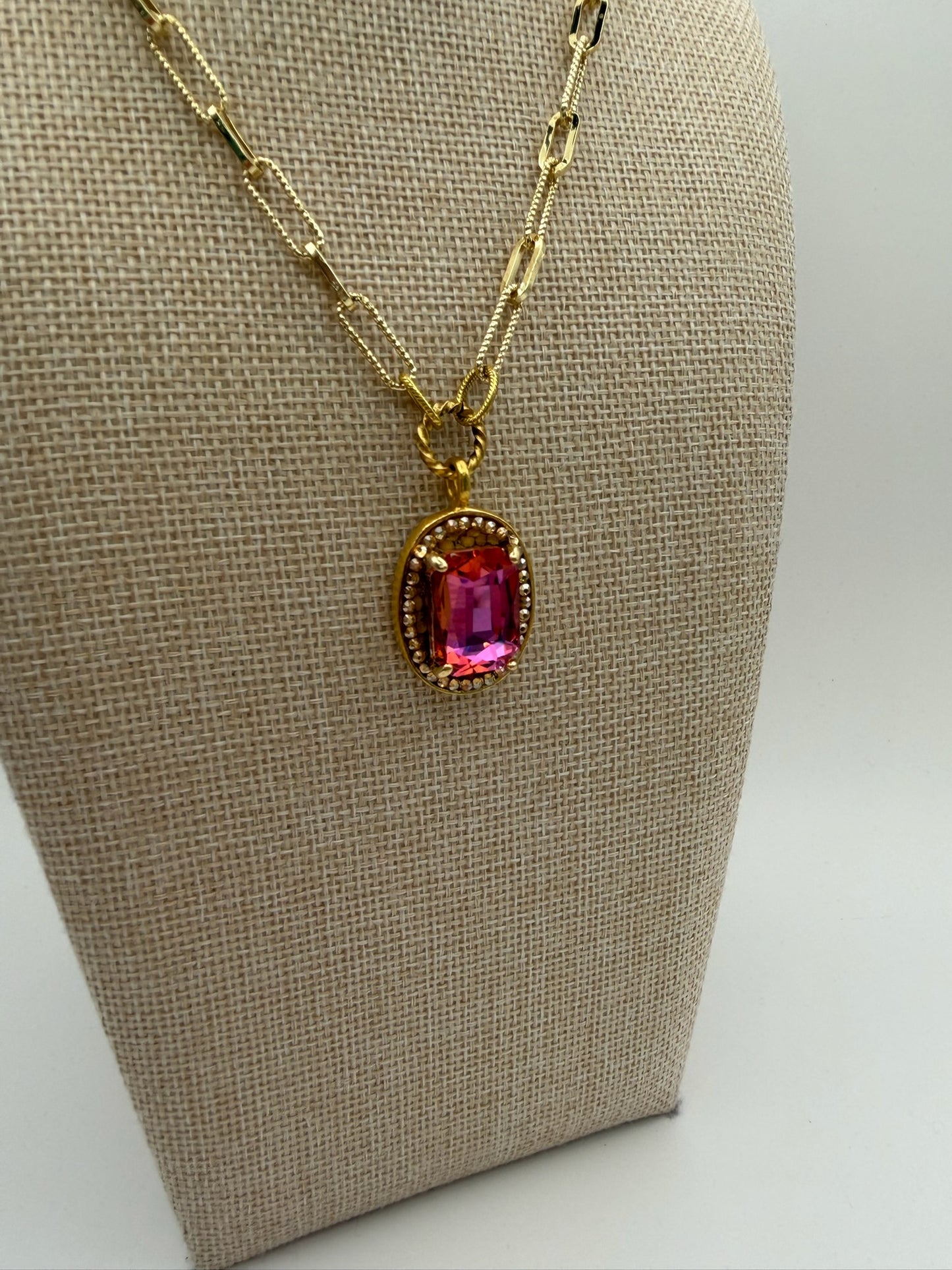 Mustard Seed Pink Statement Gem Necklace