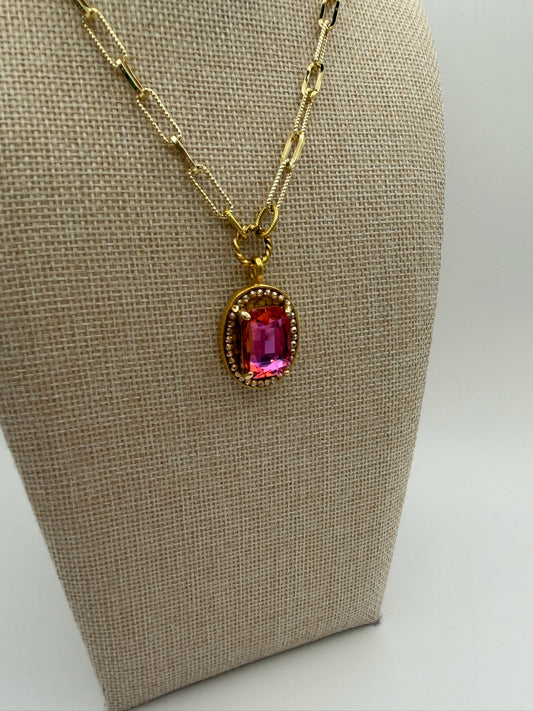 Mustard Seed Pink Statement Gem Necklace