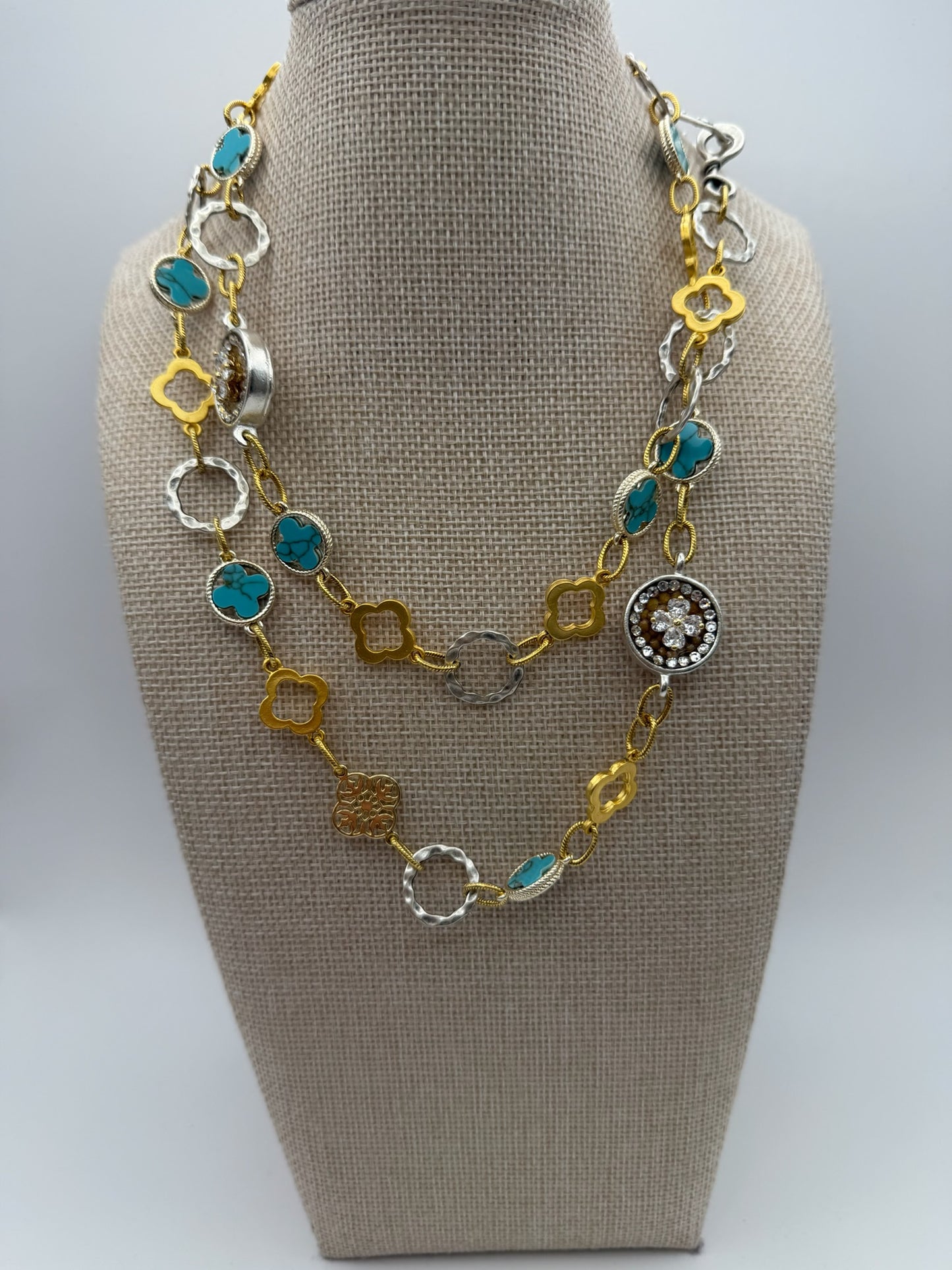 Mustard Seed Long Turquoise Layering Mixed Metal Necklace