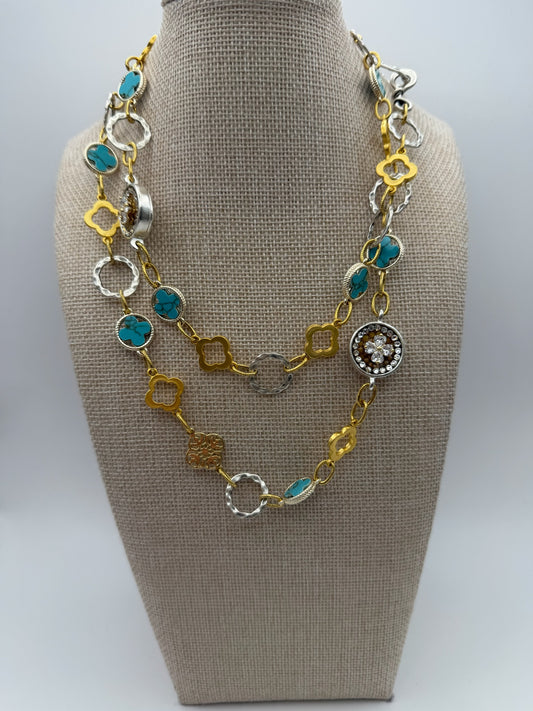 Mustard Seed Long Turquoise Layering Mixed Metal Necklace