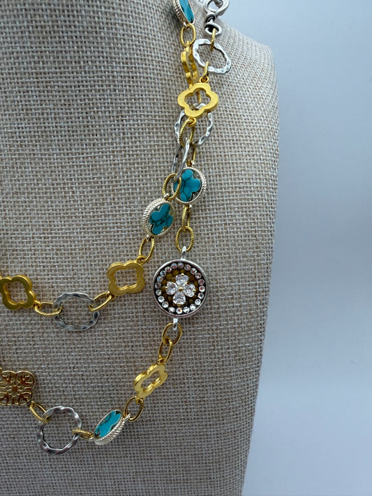 Mustard Seed Long Turquoise Layering Mixed Metal Necklace