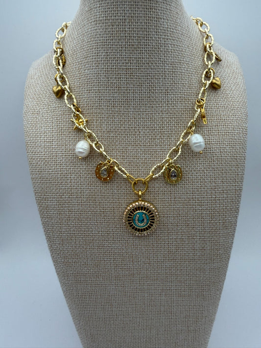 Mustard Seed Exquisite Pearl and Horseshoe Drop Stone Necklace