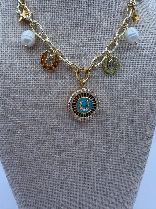 Mustard Seed Exquisite Pearl and Horseshoe Drop Stone Necklace